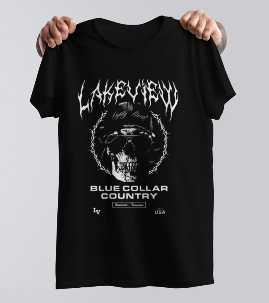 Lakeview Diggin' Roots Blue Collar Country Nashville Tennessee Skull USA T-Shirt