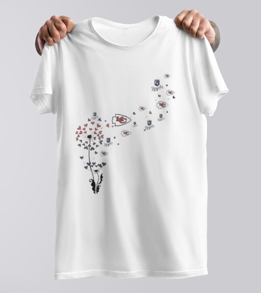 Kansas City Chiefs Royals Logos Dandelion Hearts T-Shirt