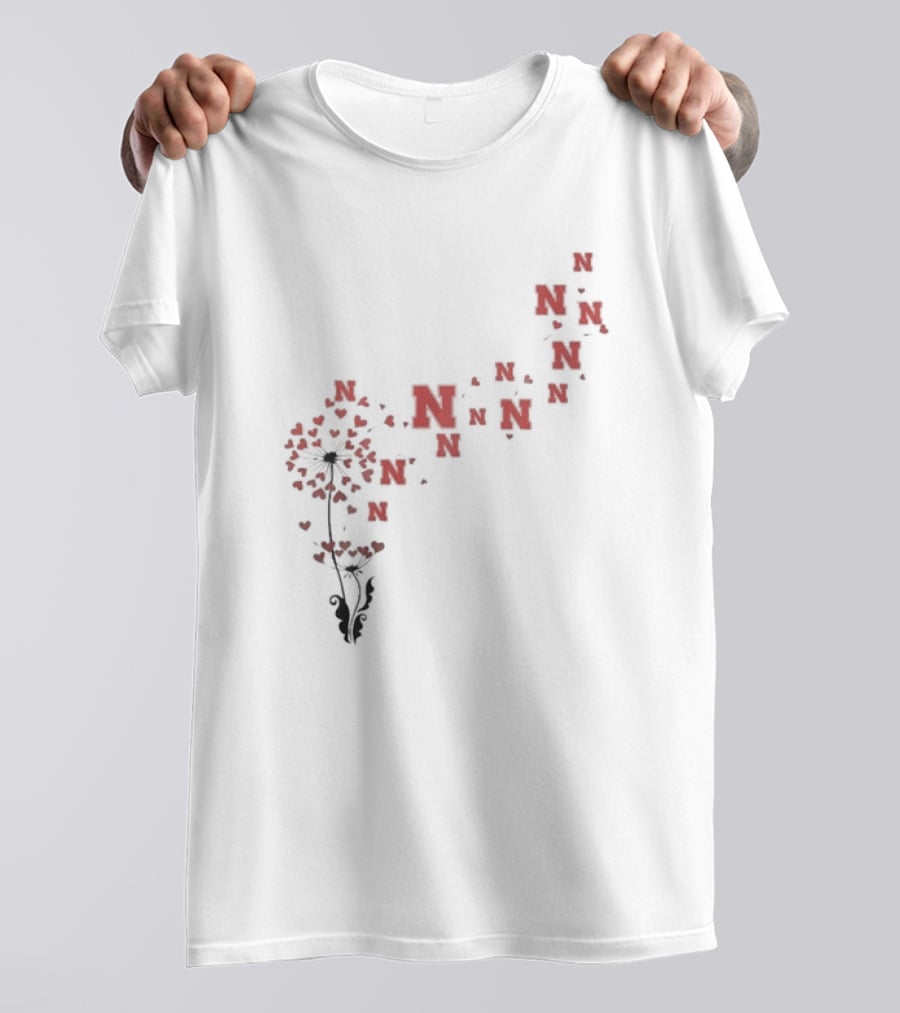 Nebraska Cornhuskers N Logo Dandelion Floral Motif T-Shirt