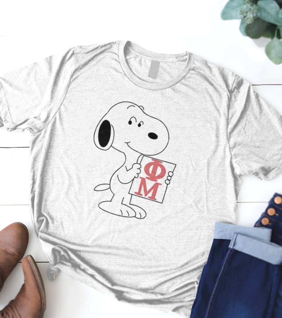 Phi Mu Snoopy Holding Greek Letters T-Shirt
