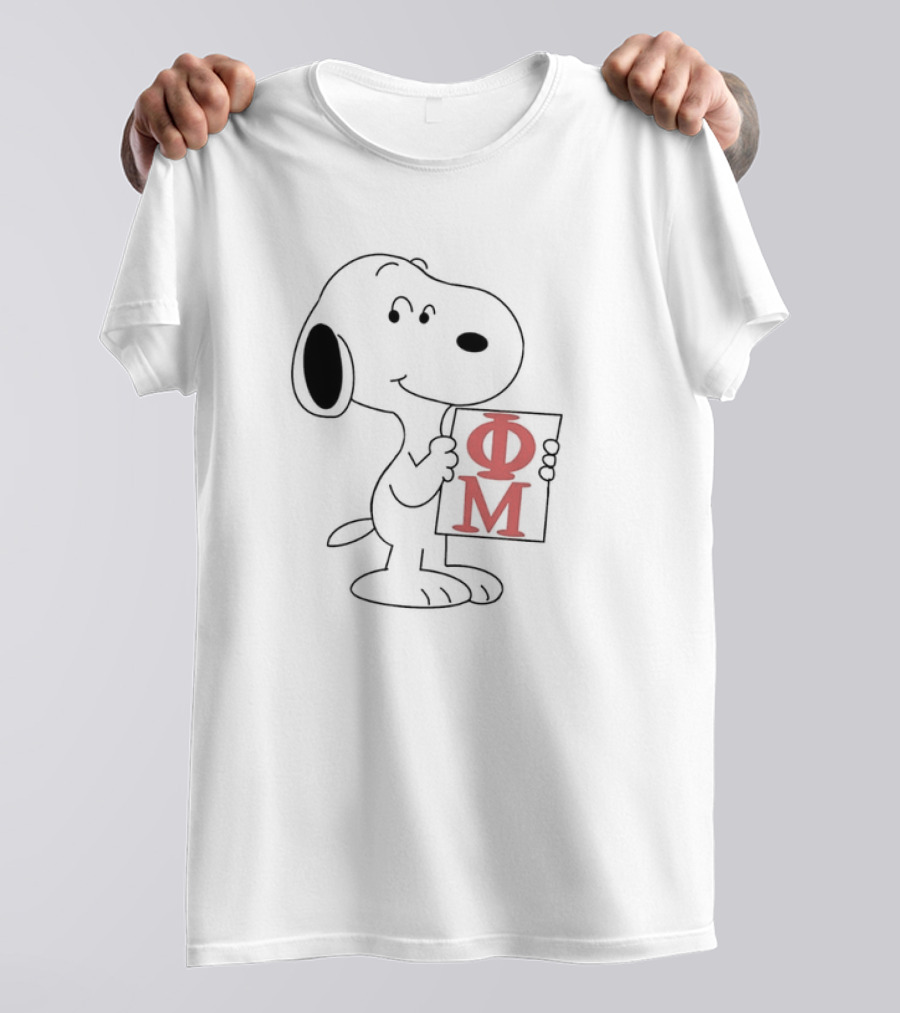 Phi Mu Snoopy Holding Greek Letters T-Shirt