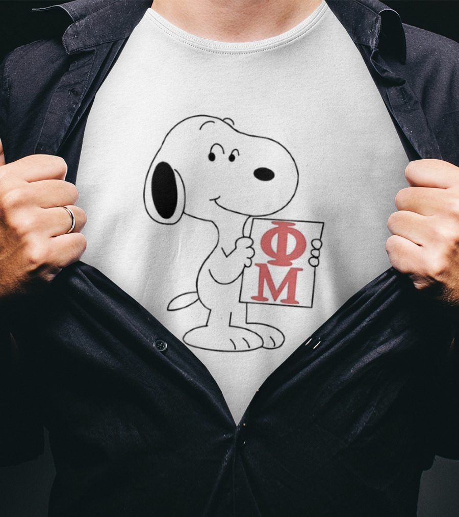 Phi Mu Snoopy Holding Greek Letters T-Shirt