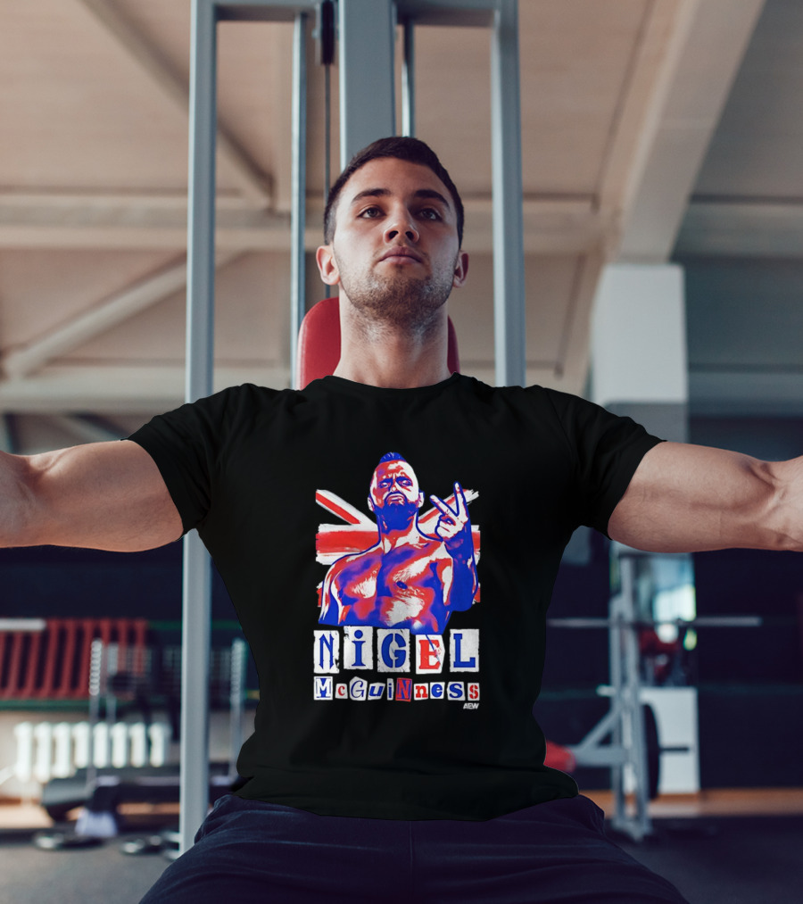 NIGEL McGUINNESS AEW Union Jack V Sign T-Shirt