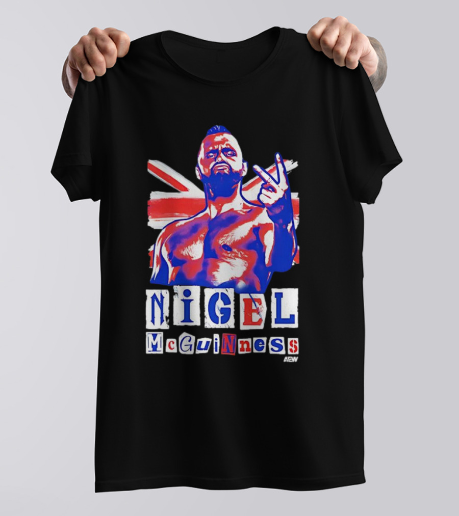 NIGEL McGUINNESS AEW Union Jack V Sign T-Shirt