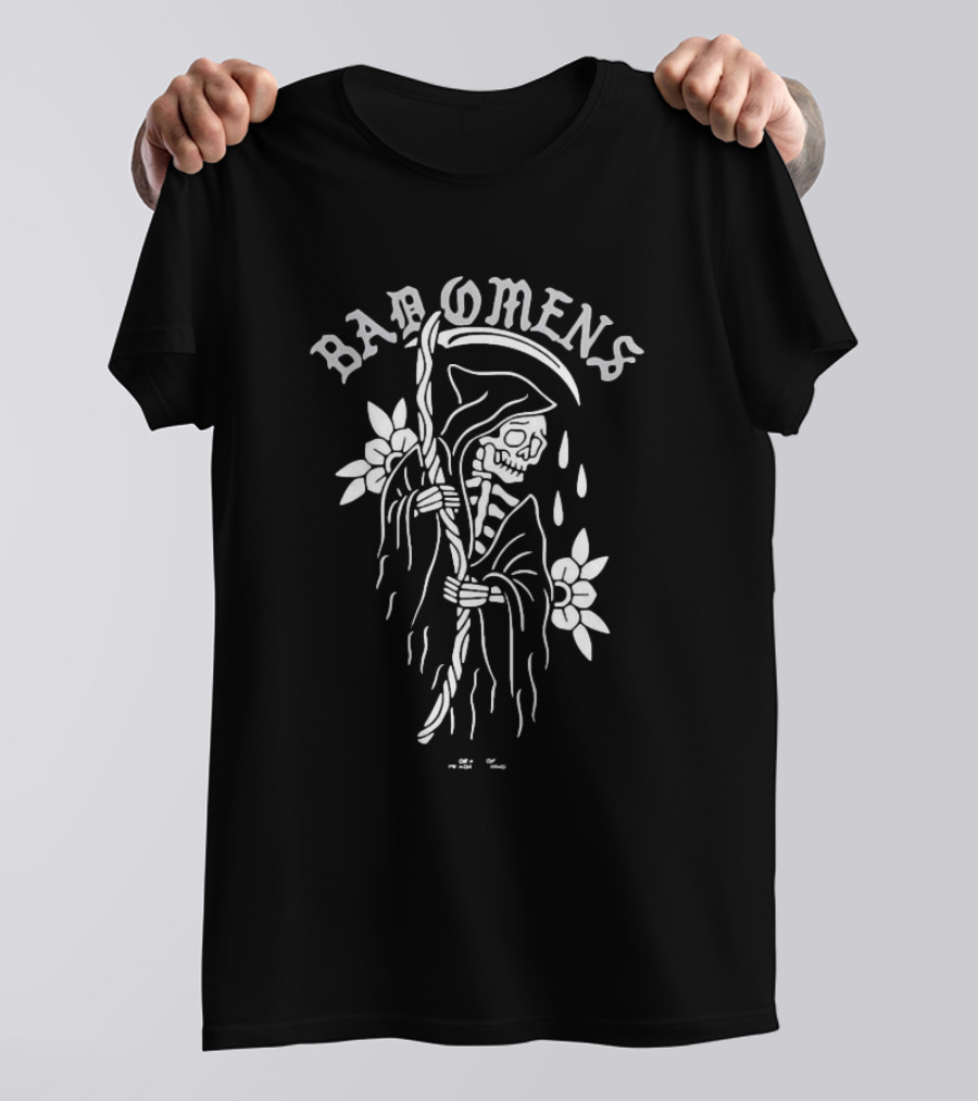 Bad Omens Skeleton Reaper With Scythe And Flowers T-Shirt