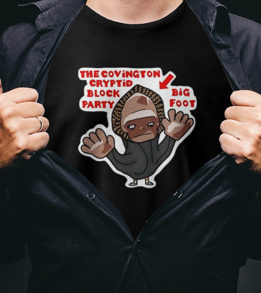 The Covington Cryptid Block Party Bigfoot Character T-Shirt
