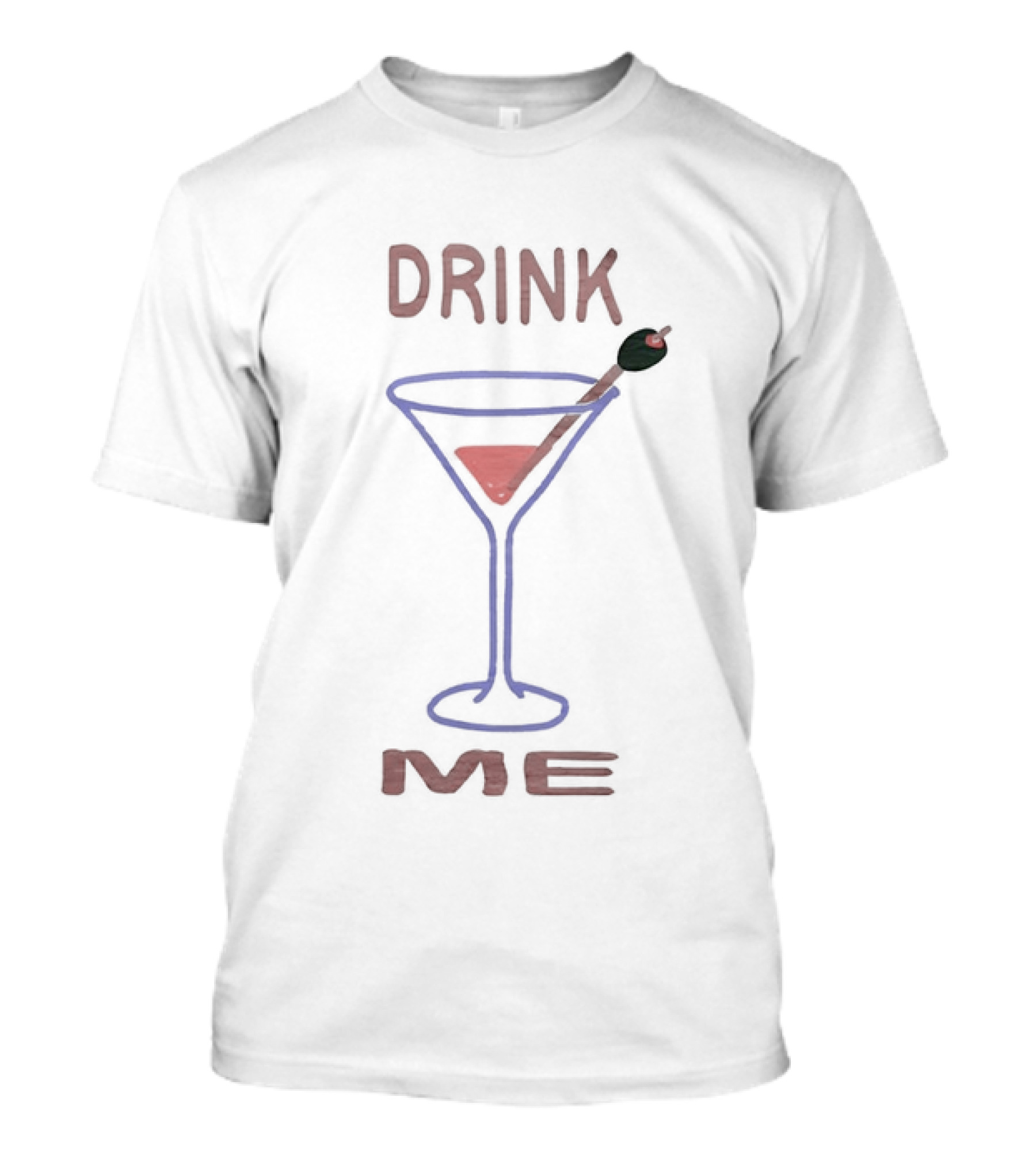 Drink Me Retro Martini Glass With Olive Stirrer T-Shirt