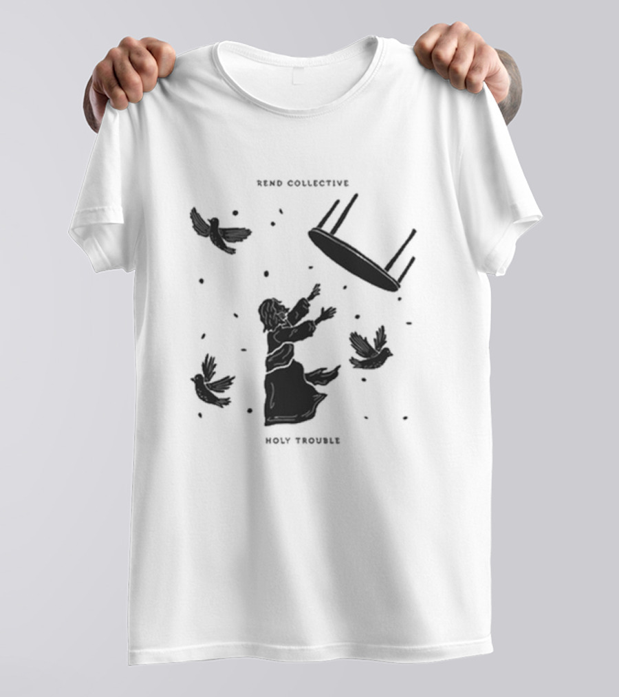 Rend Collective Holy Trouble Black Silhouette With Flying Table And Birds T-Shirt