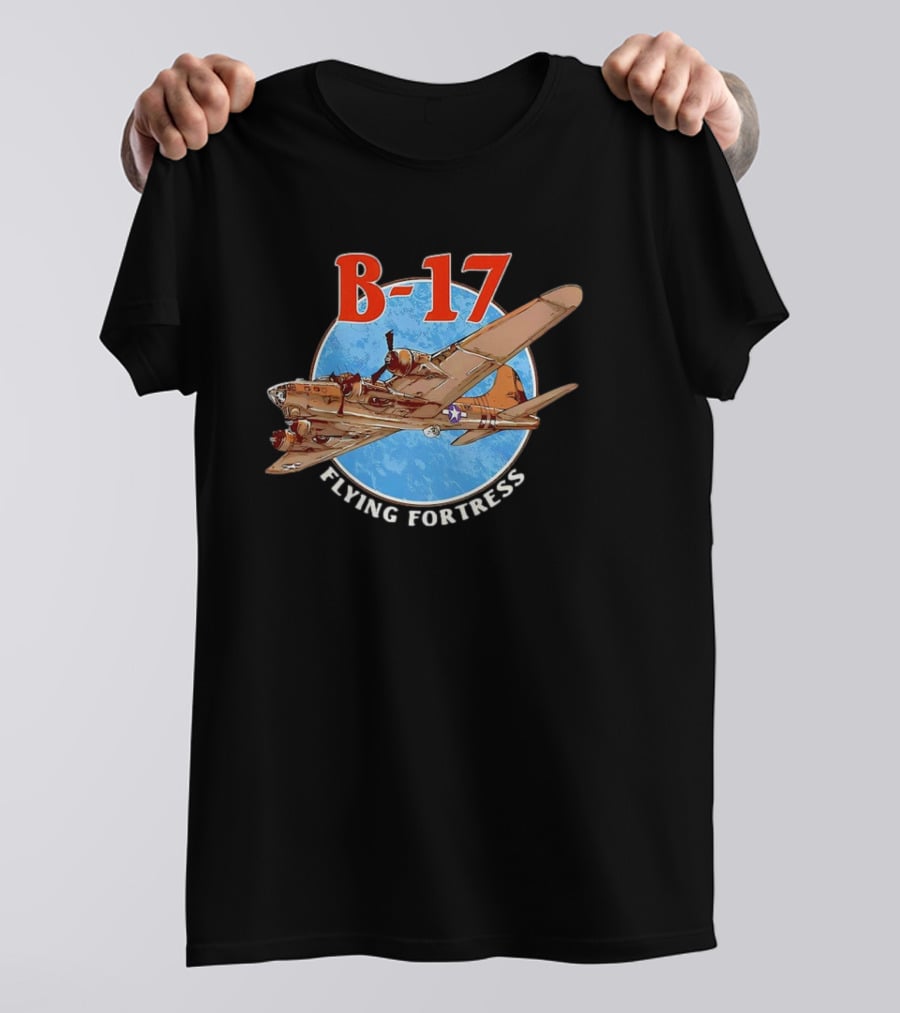 B-17 Flying Fortress Vintage Bomber Aircraft With Blue Globe Background T-Shirt