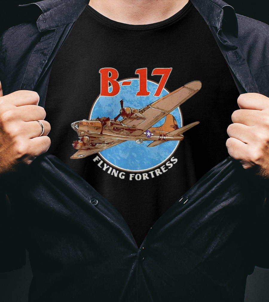 B-17 Flying Fortress Vintage Bomber Aircraft With Blue Globe Background T-Shirt