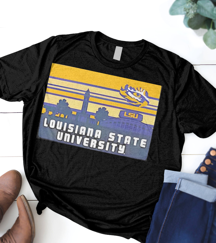 Louisiana State University Campus Skyline Retro LSU Tigers T-Shirt