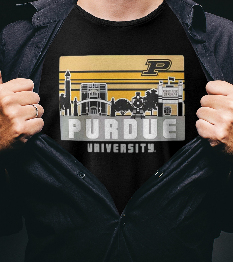 Purdue Boilermakers University Ross-Ade Stadium Campus Skyline Retro T-Shirt