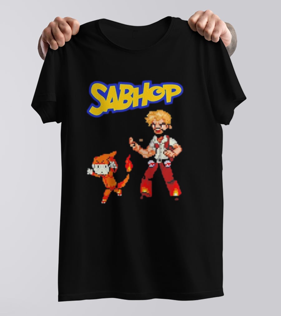 Sabhop Pixel Art Pokemon Trainer With Fire Creature T-Shirt