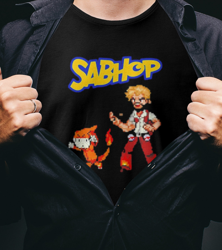 Sabhop Pixel Art Pokemon Trainer With Fire Creature T-Shirt