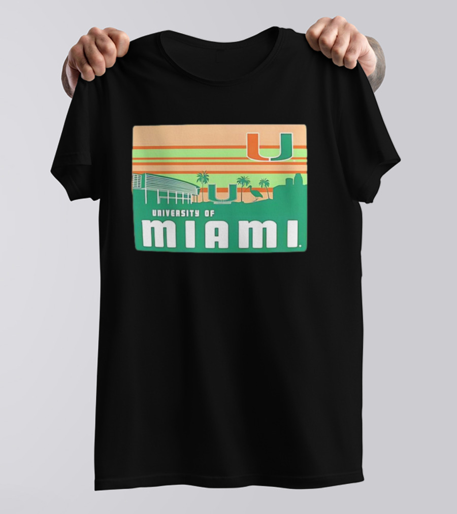 University Of Miami Hurricanes Retro Campus Skyline Palm Trees T-Shirt