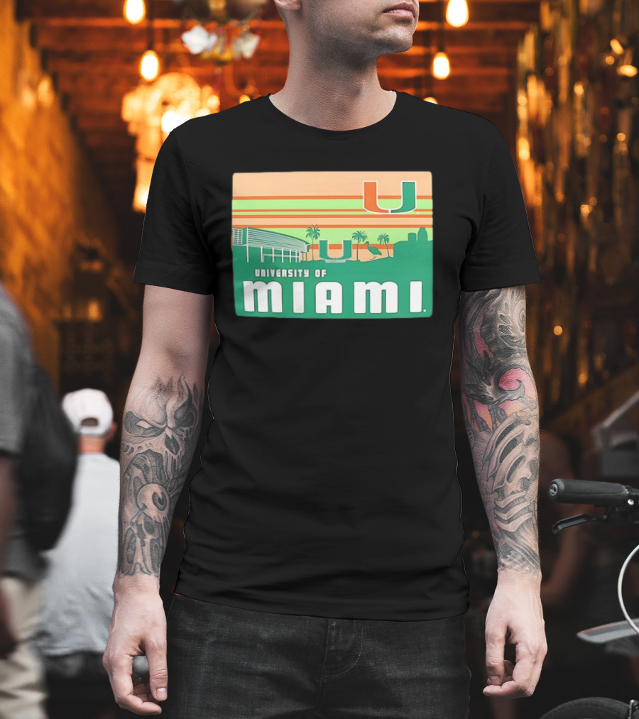 University Of Miami Hurricanes Retro Campus Skyline Palm Trees T-Shirt