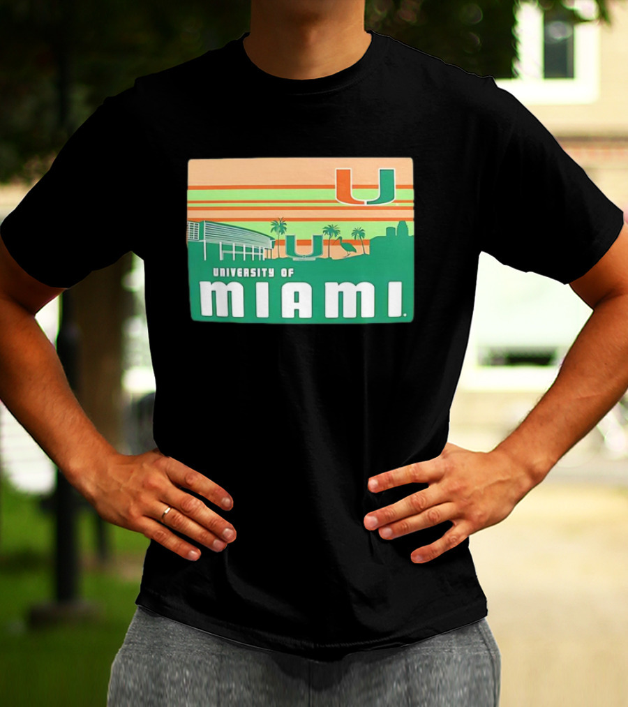 University Of Miami Hurricanes Retro Campus Skyline Palm Trees T-Shirt
