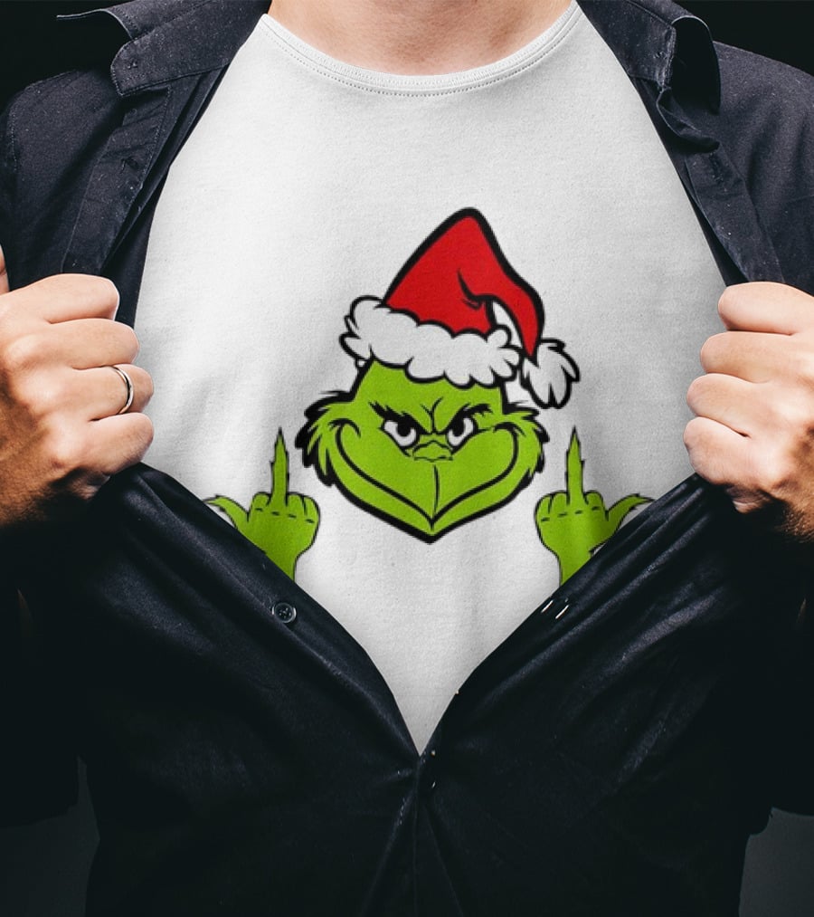 Grinch Middle Finger Funny Grinchmas Santa Claus Iconic Holiday Humor T-Shirt