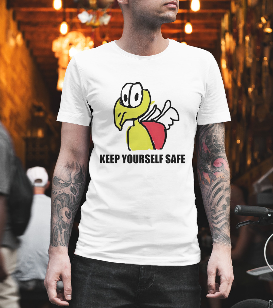 Keep Yourself Safe Bird With White Wings And Red Patch T-Shirt