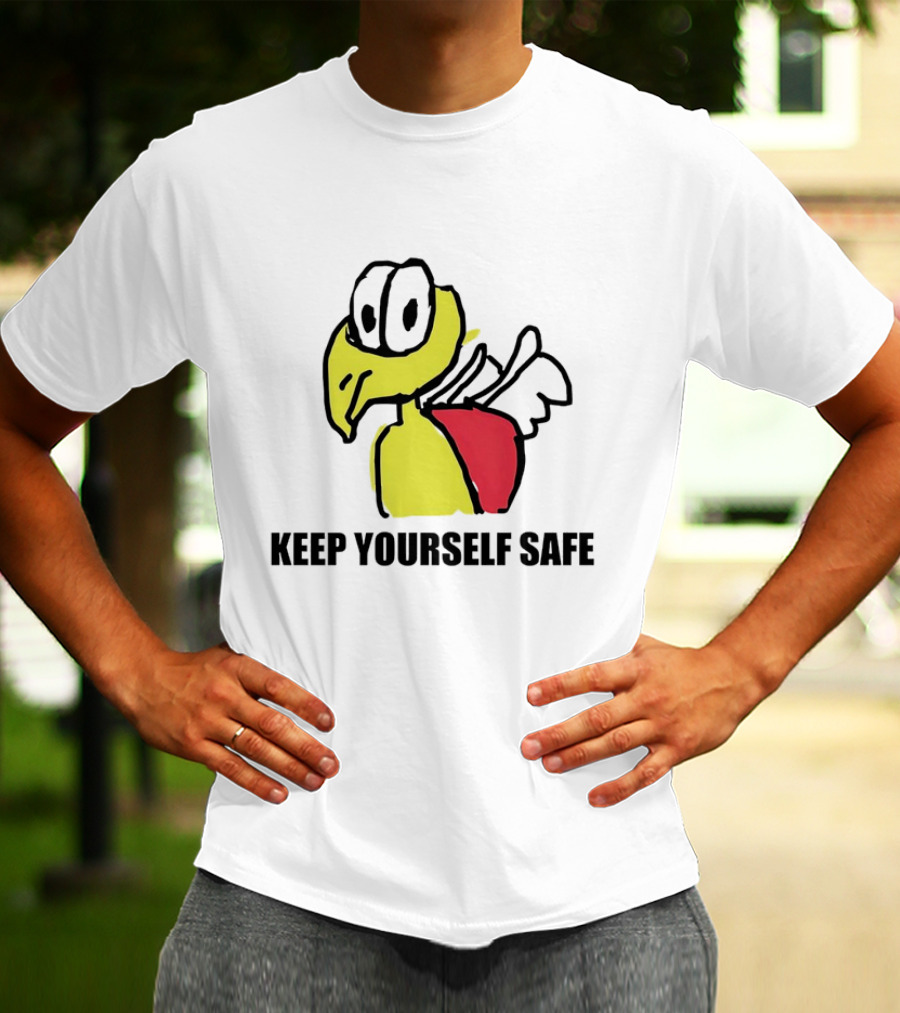 Keep Yourself Safe Bird With White Wings And Red Patch T-Shirt