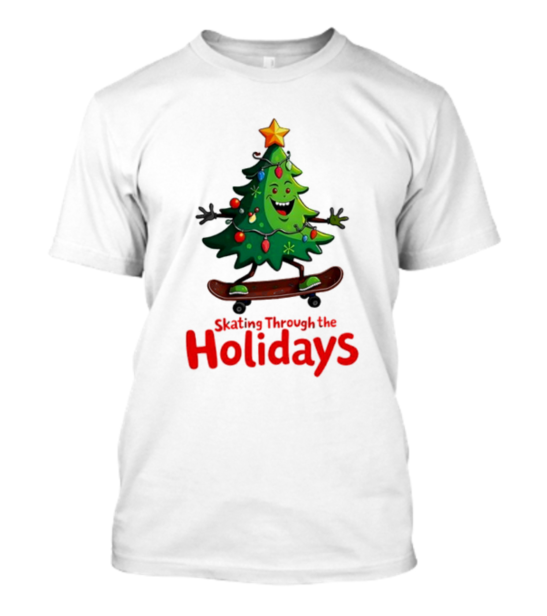 Skating Through The Holidays Christmas Tree Skateboard T-Shirt