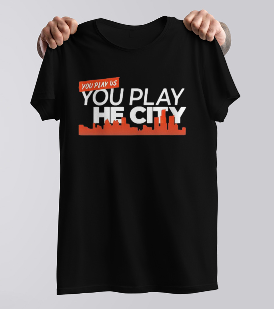 Detroit Tigers You Play Us You Play The City Skyline Orange Text T-Shirt