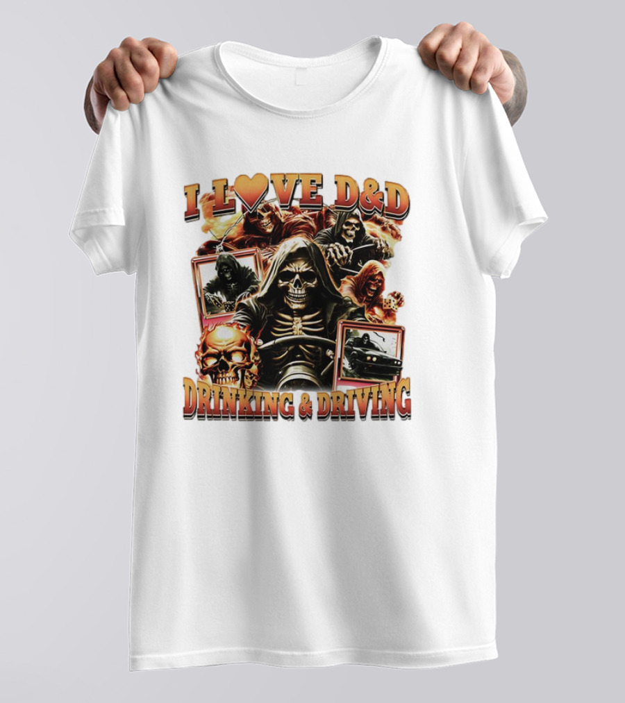 I Love D&D Drinking And Driving Skull Grim Reaper T-Shirt