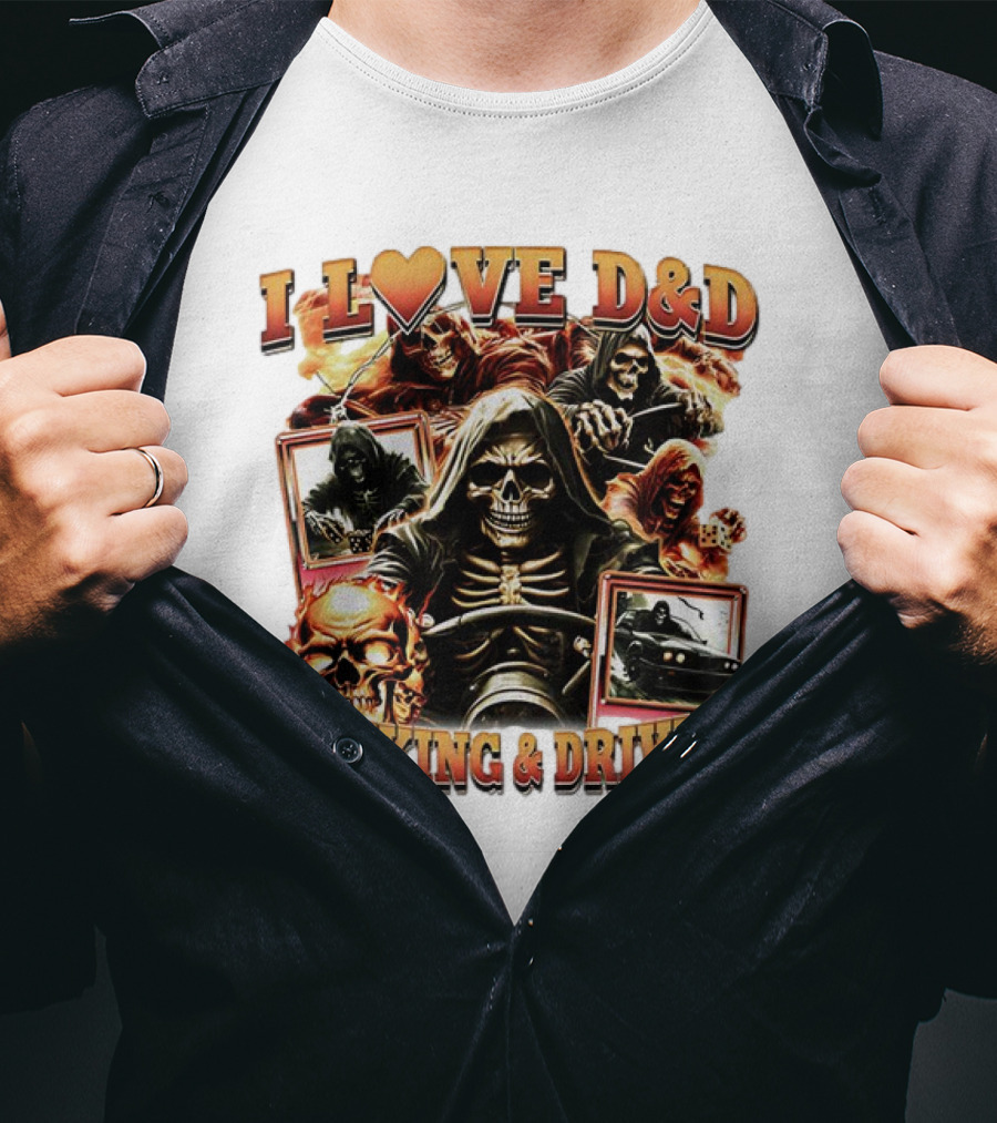 I Love D&D Drinking And Driving Skull Grim Reaper T-Shirt