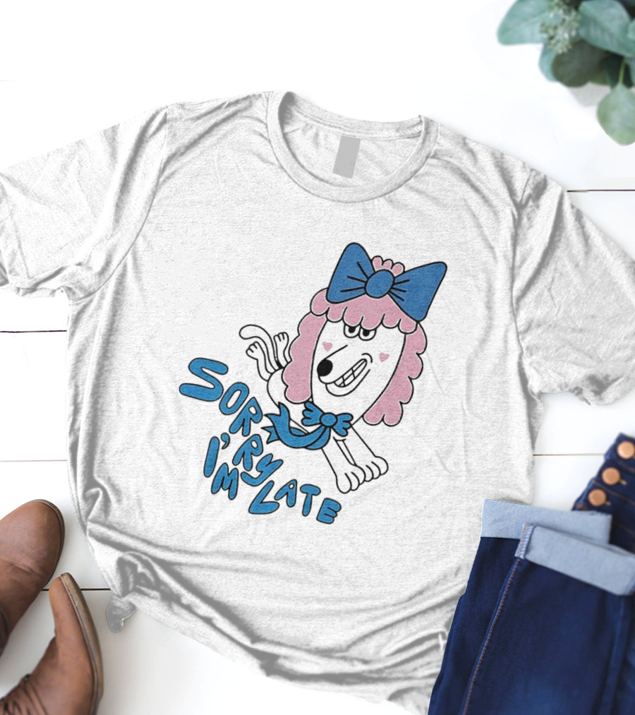 Lazy Oaf Sorry I’m Late Poodle With Pink And Blue Bow T-Shirt