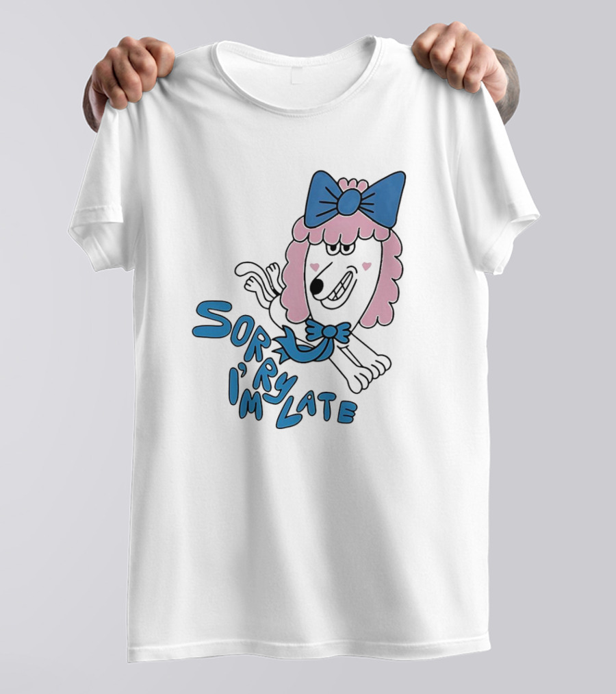 Lazy Oaf Sorry I’m Late Poodle With Pink And Blue Bow T-Shirt