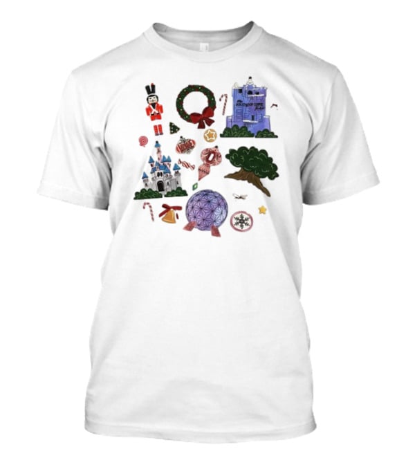 Park Icons Vintage Cartoon Nutcracker Castle Tree Wreath Snowflake T-Shirt