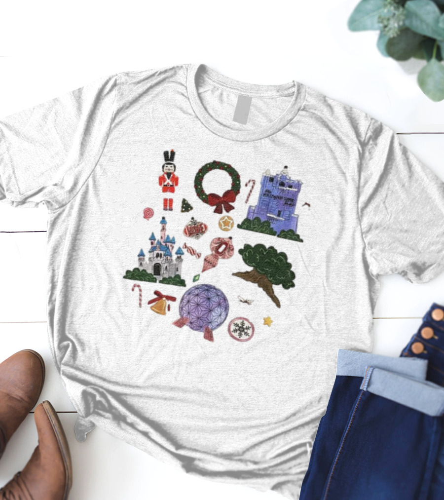 Park Icons Vintage Cartoon Nutcracker Castle Tree Wreath Snowflake T-Shirt