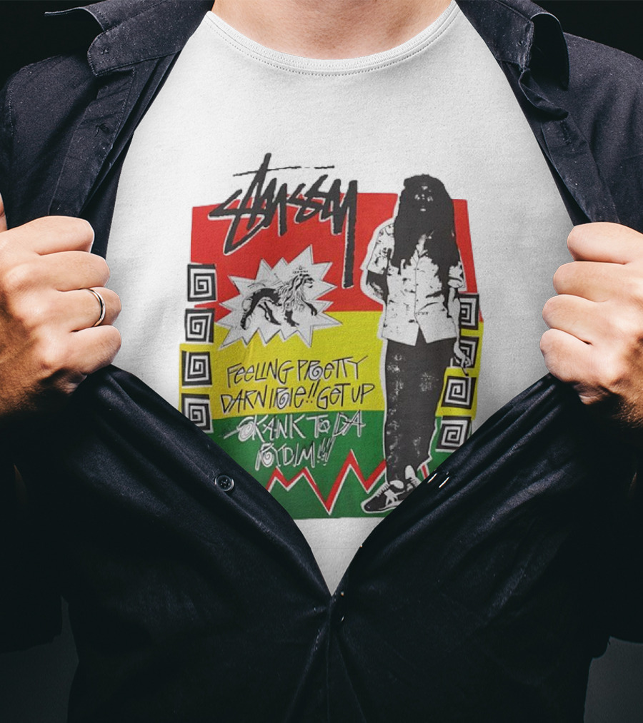 Stussy Bob Marley Feeling Pretty Darn Irie Get Up Skank To Da Riddim T-Shirt