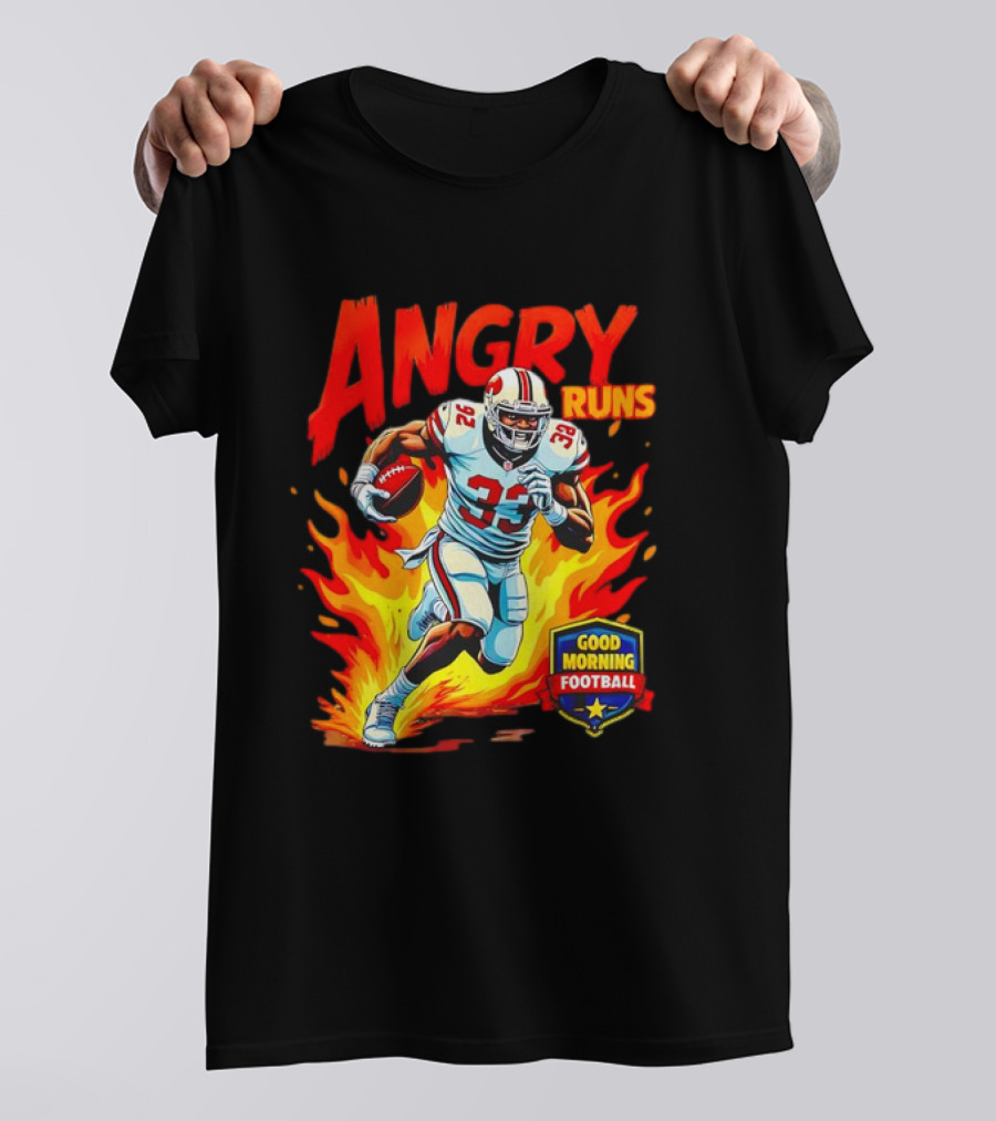 Angry Runs Good Morning Football Flaming Football Player 26 T-Shirt