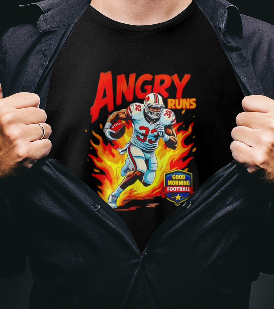 Angry Runs Good Morning Football Flaming Football Player 26 T-Shirt