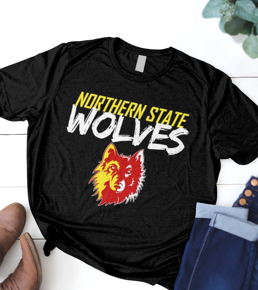 Northern State Wolves Yellow And Red Graffiti Wolf Face T-Shirt