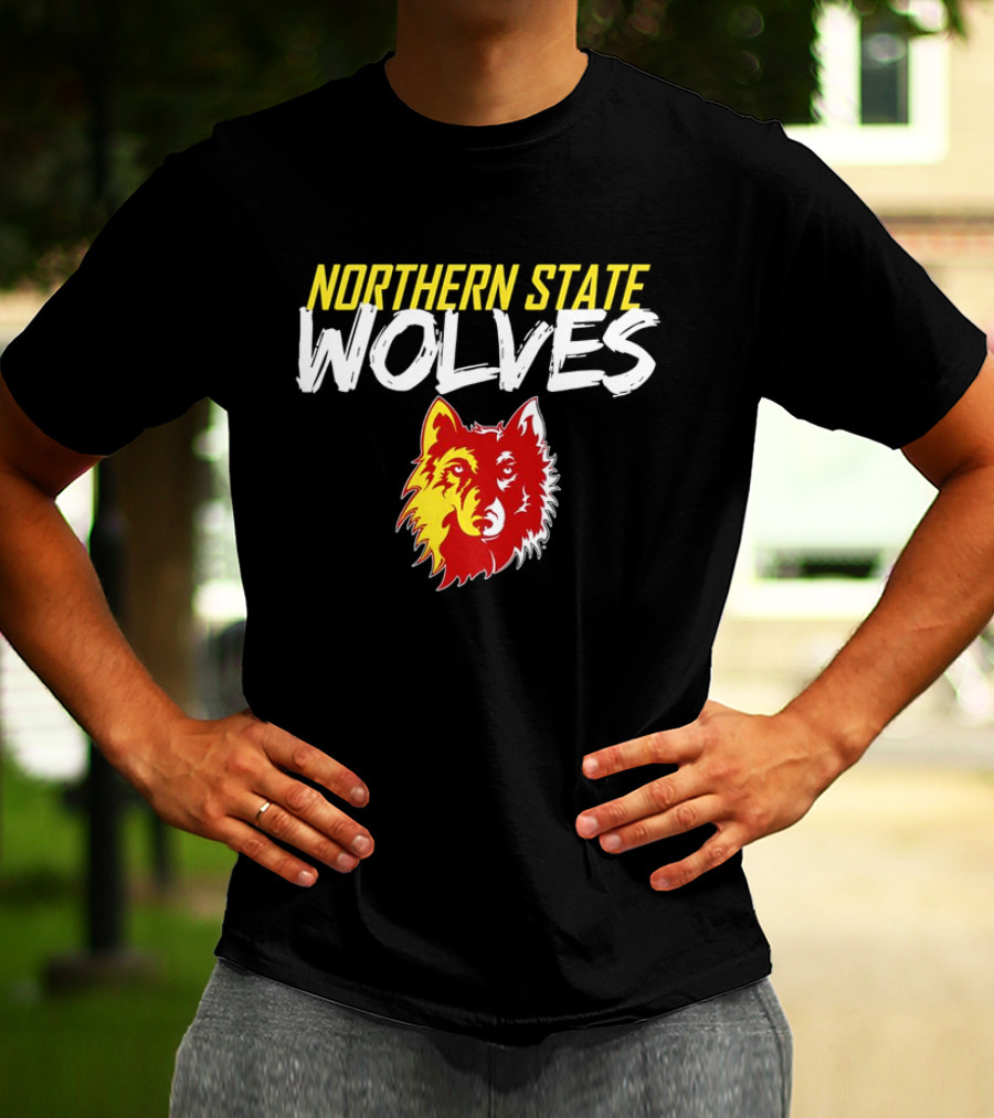 Northern State Wolves Yellow And Red Graffiti Wolf Face T-Shirt