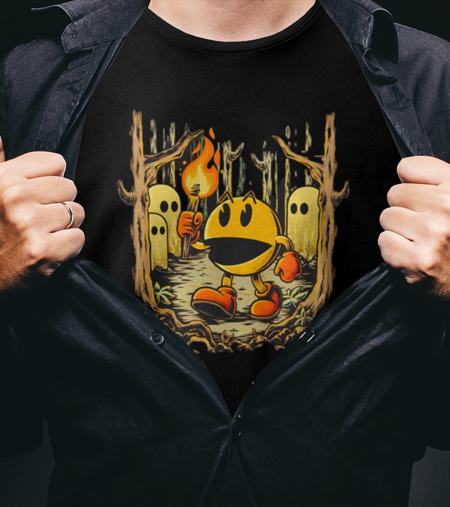 Pac Man Game Forest Torch Adventure With Ghosts T-Shirt