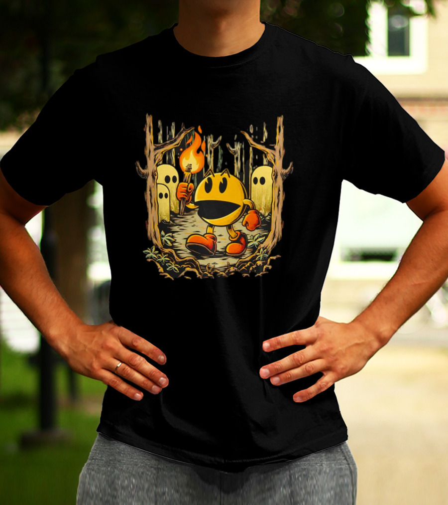 Pac Man Game Forest Torch Adventure With Ghosts T-Shirt