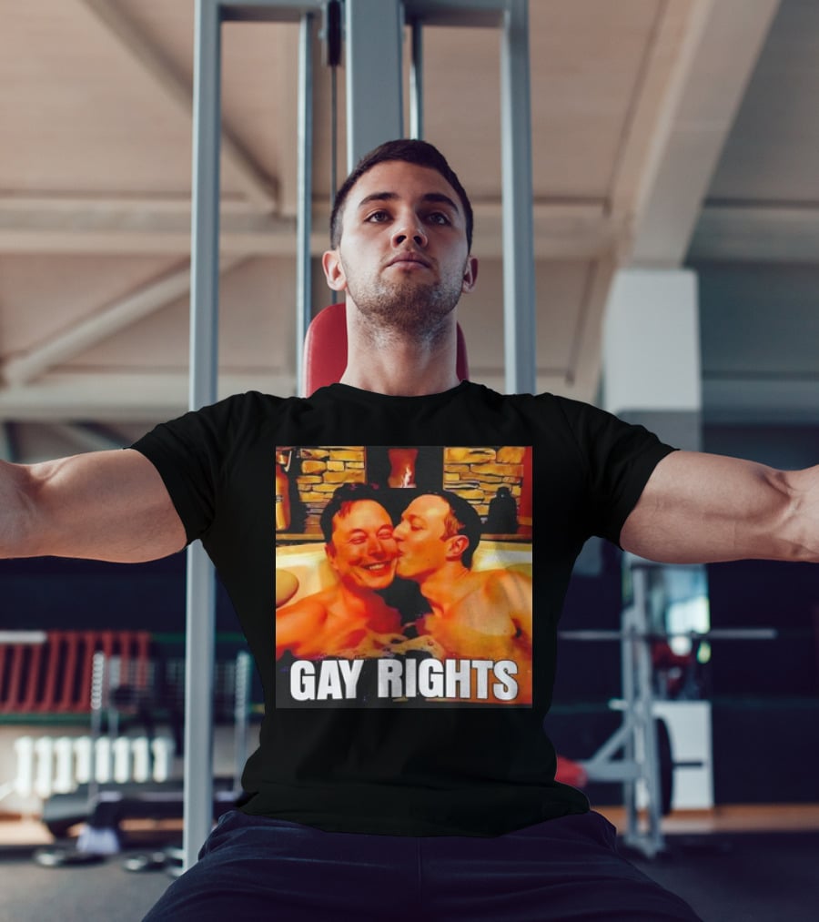 GAY RIGHTS Elon Musk Mark Zuckerberg Kissing Hot Tub Fireplace T-Shirt