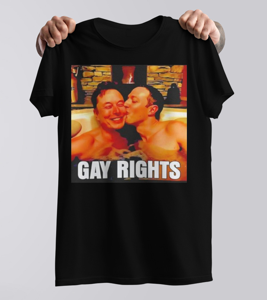 GAY RIGHTS Elon Musk Mark Zuckerberg Kissing Hot Tub Fireplace T-Shirt
