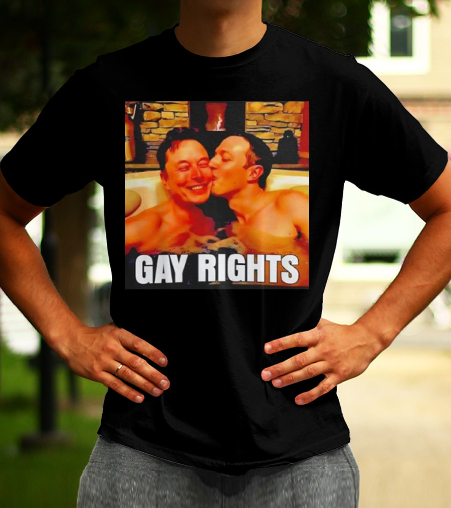 GAY RIGHTS Elon Musk Mark Zuckerberg Kissing Hot Tub Fireplace T-Shirt