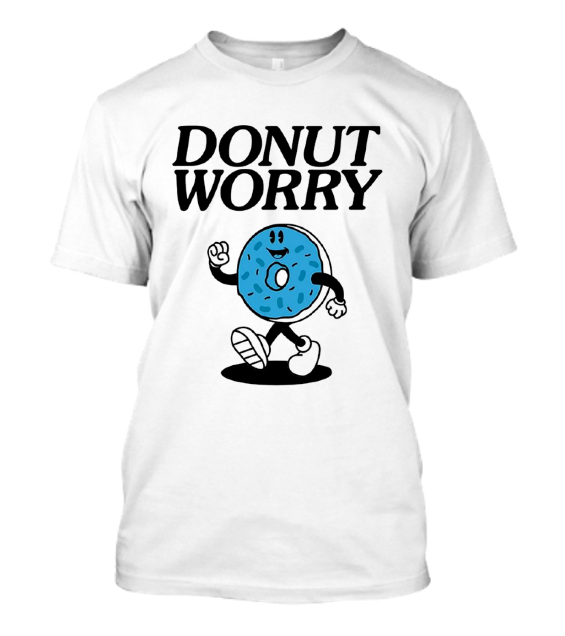 DONUT WORRY Smiley Face Walking Doughnut Character T-Shirt