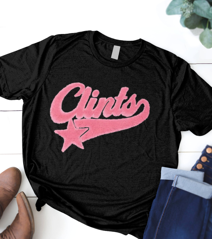 Clints Pink Fuzzy Star Script T-Shirt