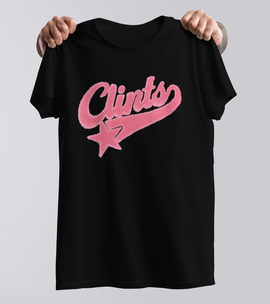 Clints Pink Fuzzy Star Script T-Shirt