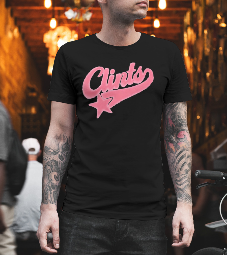 Clints Pink Fuzzy Star Script T-Shirt