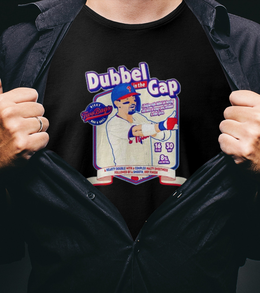 Dubbel In The Gap Nicky Two Bags Baseball Beer Label T-Shirt