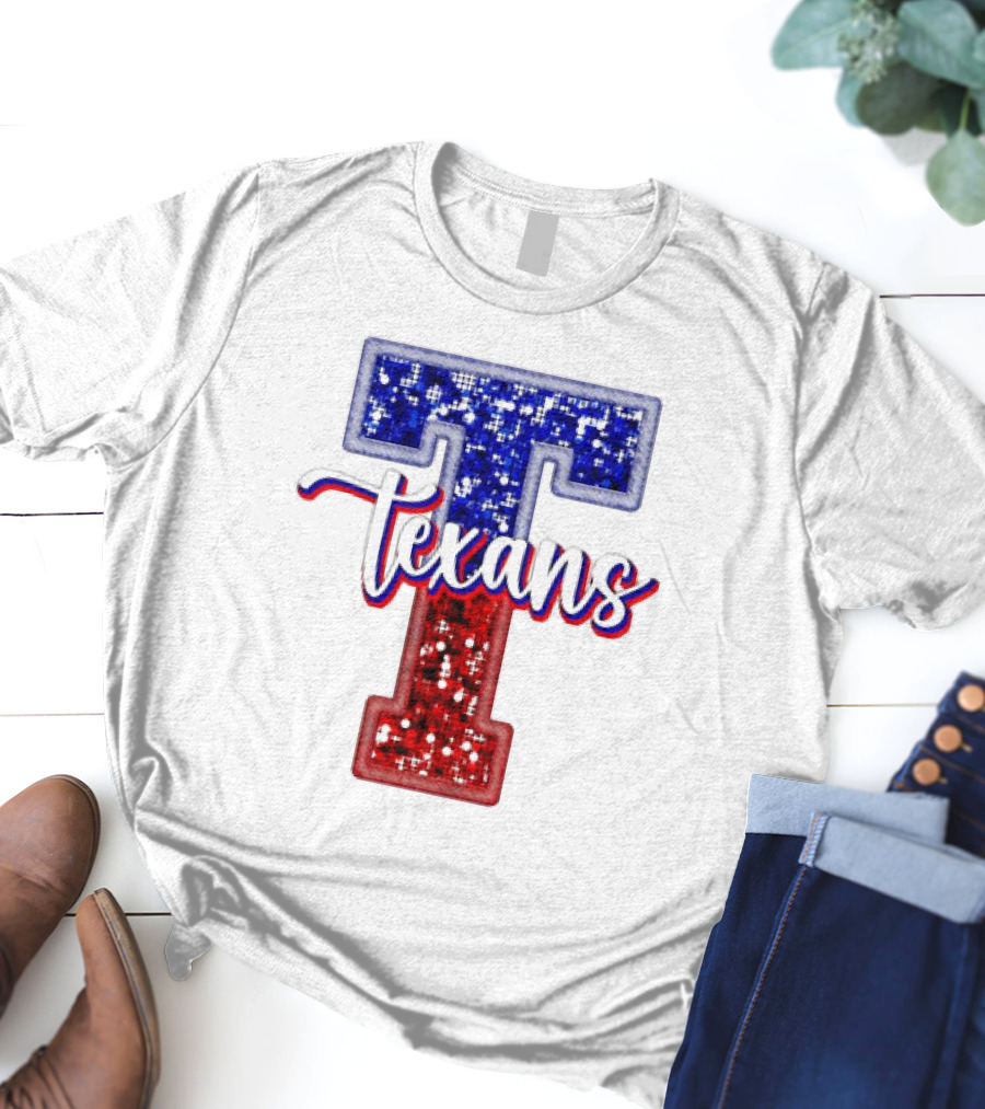 Texans Glitter Football T Red Blue T-Shirt