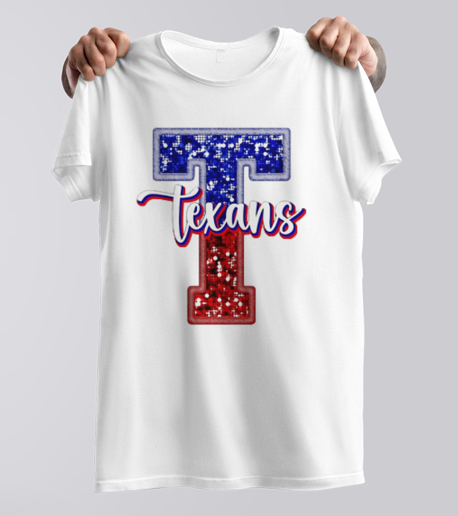 Texans Glitter Football T Red Blue T-Shirt