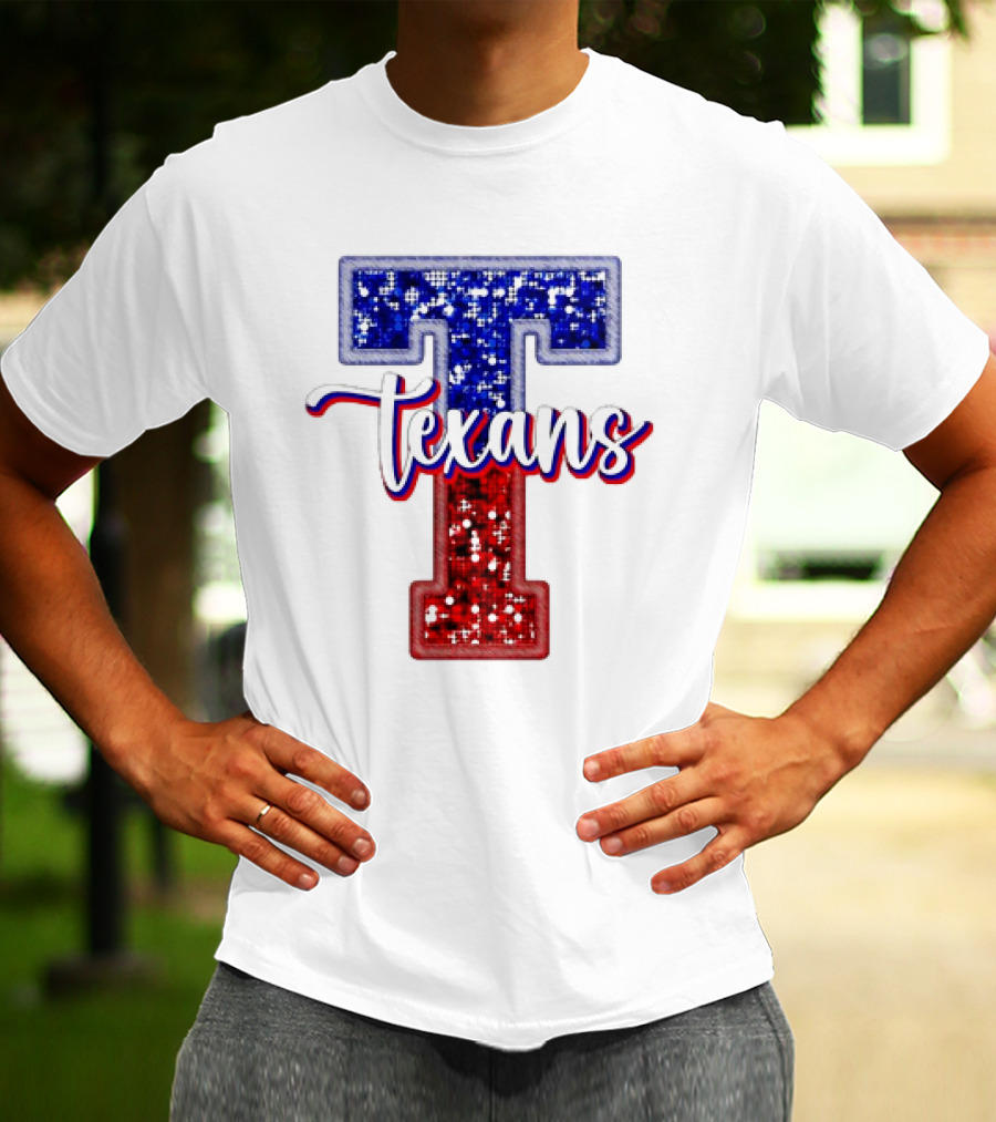 Texans Glitter Football T Red Blue T-Shirt